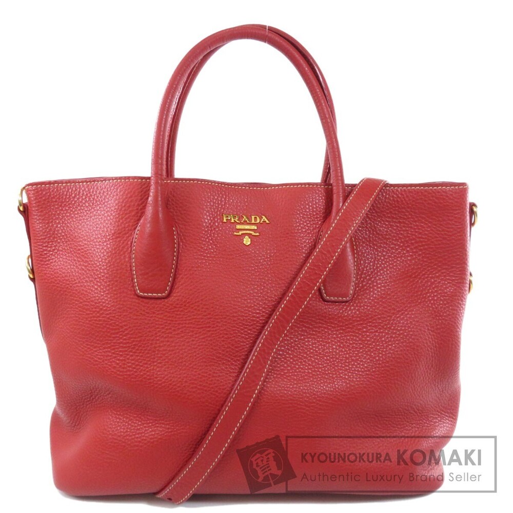 Prada Vitello Daino 2way tote bag red pebbled leather